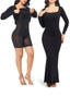 Built in Shaper Dress Long Sleeve Square Neck I Maxi Dresses with Tummy Control and Boobs Lifter Bodycon Shapewear Dress