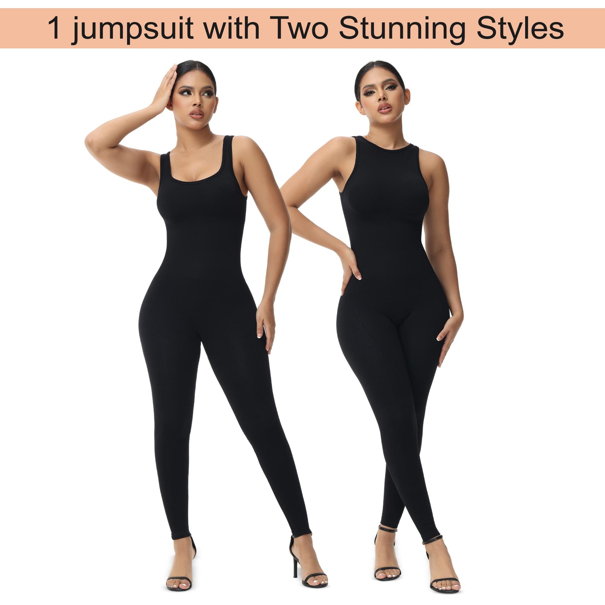Sooslick Sleeveless Ribbed Square Neck Jumpsuits for Women Tummy