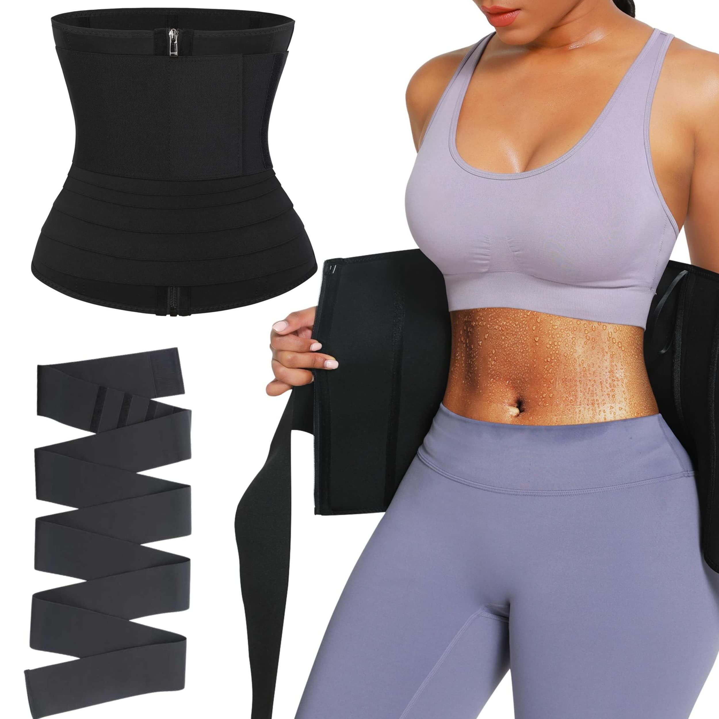  Waist Trainer For Women - Adjust Your Snatch, Triple Trainer  Wrap, Miracle Tummy Wrap, Sweat Workout Belt, Waist Trimmer