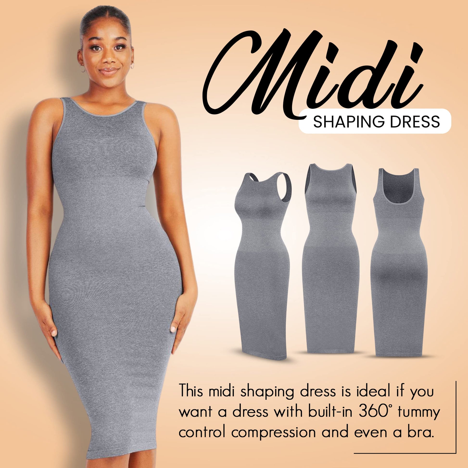 Built-In Shapewear Long Sleeve Midi Lounge Dress